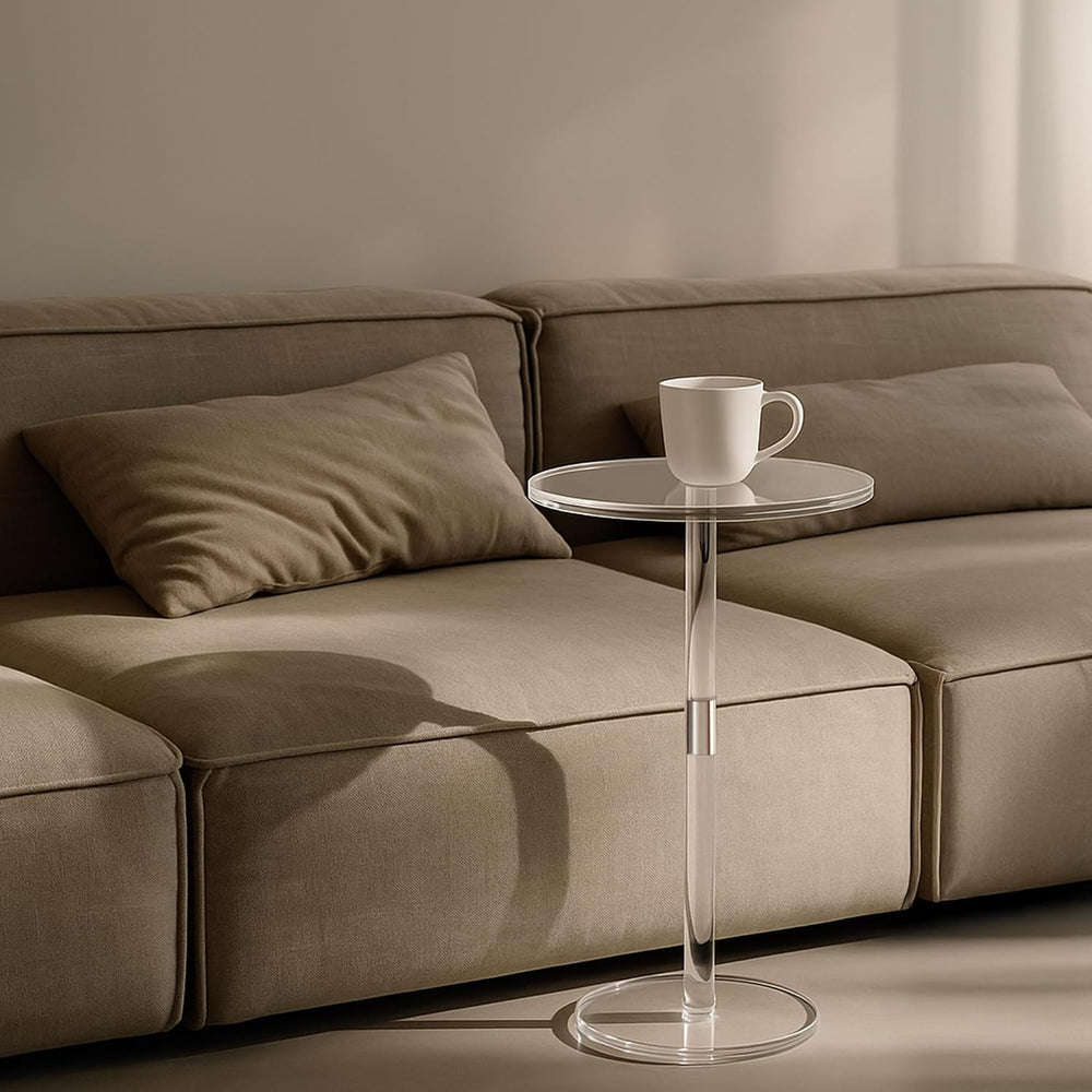 Acrylic Side Table, Round Drink Table for Small Spaces – Modern Clear End Tab...