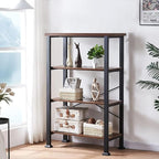 HOMBAZAAR 4 Tier Bookshelf,Rustic Brown Industrial Book Shelf,Engineered Wood and Metal Deep Bookcases,Low Shelf Bookcase for Living Room,Office,Bedroom and Kitchen