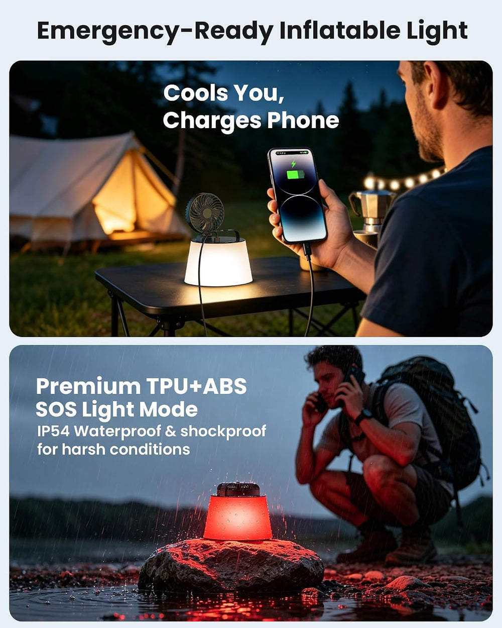 3 in 1 Portable Camping Lantern with Fan USB Rechargeable for Outdoor