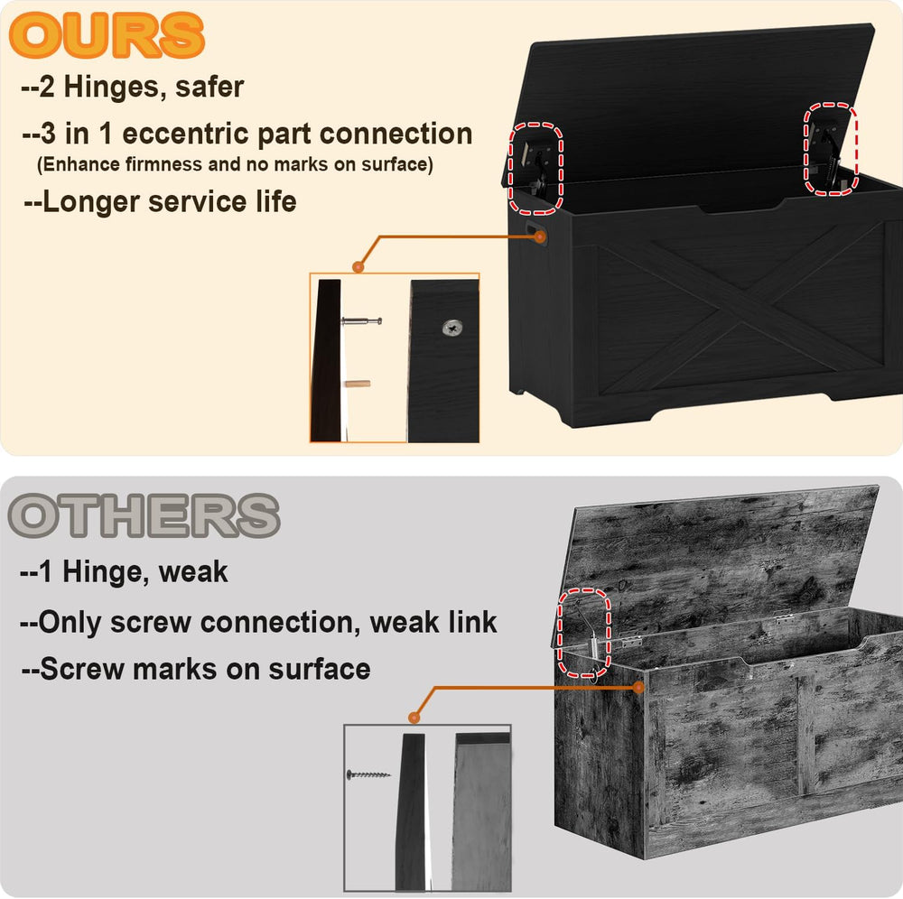 Timberer Storage Chest, Wooden Storage Bench, Entryway Shoes Bench with 2 Saf...