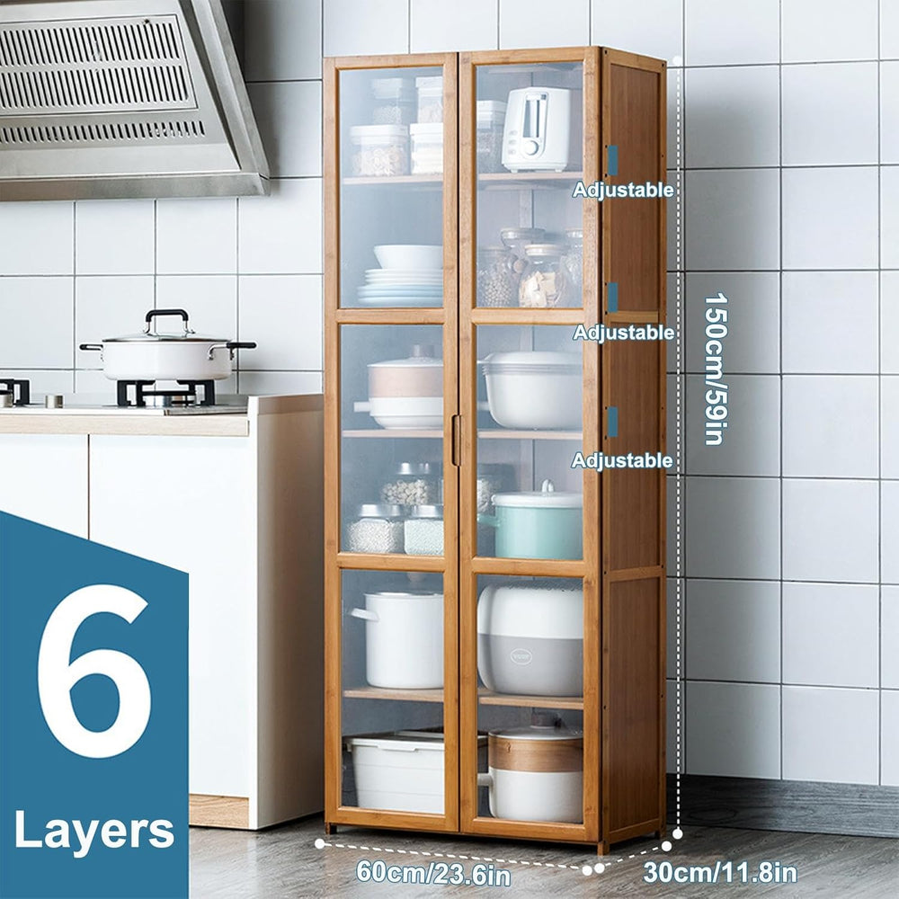 Modern Kitchen Pantry Storage Cabinet with Wine Rack and Microwave Stand Tall...