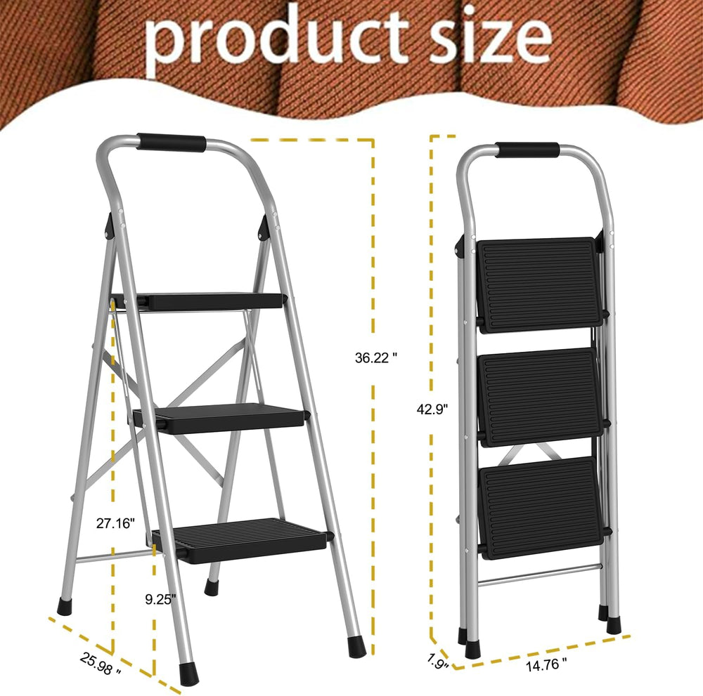 Step Stool for Adults,3 Step Ladder Folding 330lbs Anti Slip Step Stool,Folda...