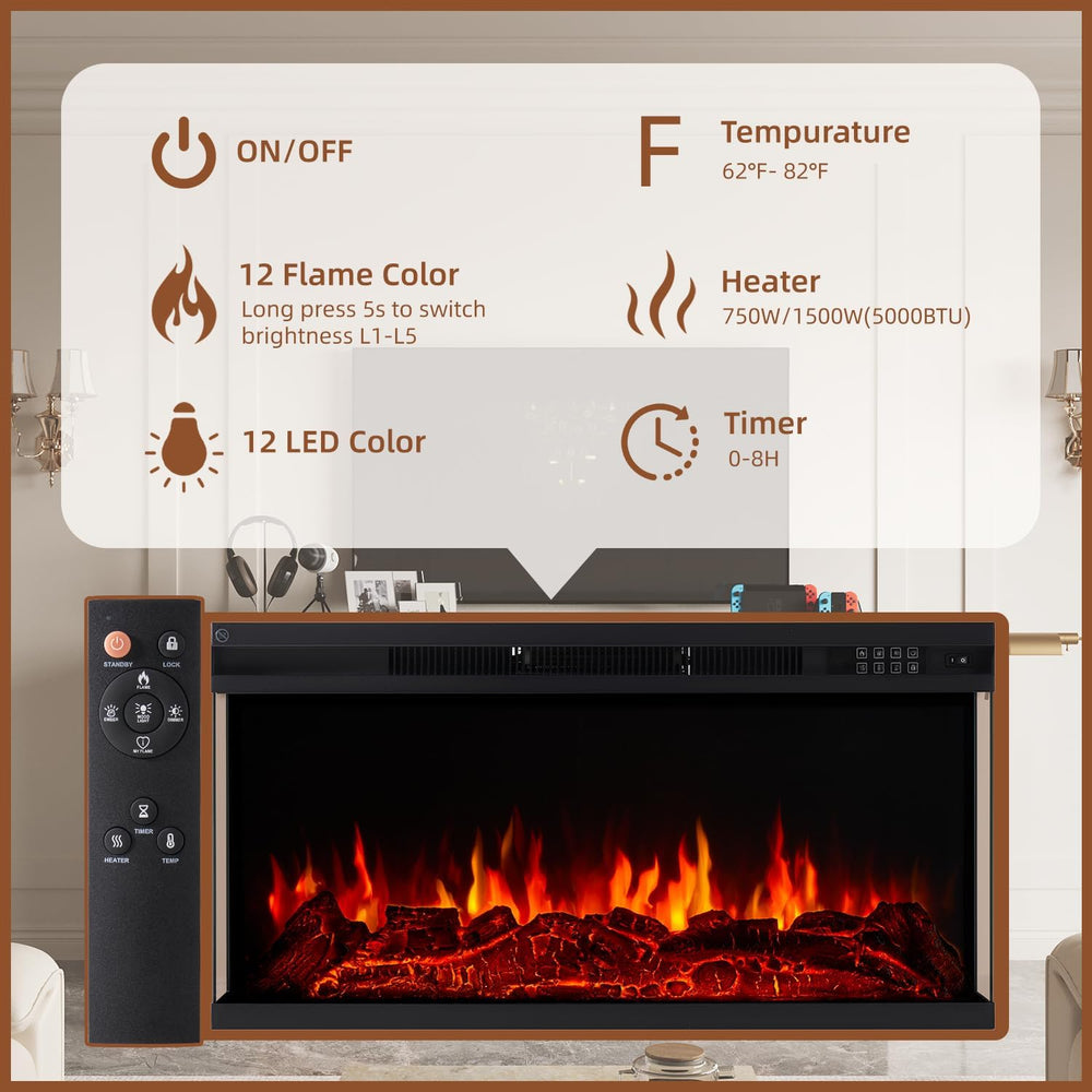 Aoxun 70 Inch TV Stand with 36 Inch Electric Fireplace, 3-Sided Glass TV Cons...