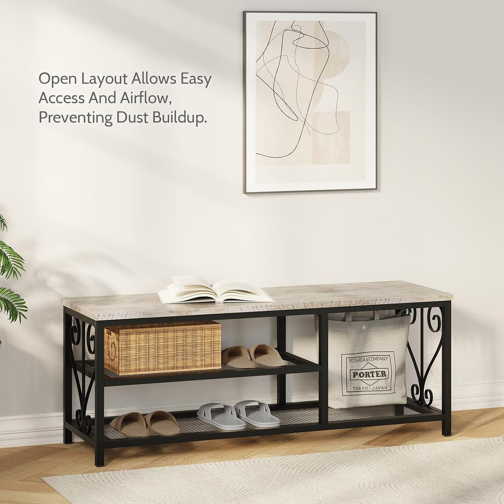Entryway Storage Bench with Shoe Rack, 47.2" Wide Hallway Bench with Sea...