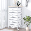 Rolling Storage Cart with Drawers,Utility Cart With 8 Drawers and Wooden Tabletop,Rolling Drawer Cart,Storage Drawer Cart for Living Room,Classroom,Bedroom,Bathroom,Dorm,Office,White