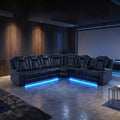 Living Room Furniture Sets, Power Reclining Sofa Set, Black Leather 2 Recliner Sectional with LED Light, Modern Power Recliner Sofa Sets with Cup Holder/Storage Console for Living Room