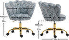 Comfy Home Office Task Chair with Wheels, Cute Modern Upholstered PU Seashell Back Adjustable Swivel Vanity Desk Chair, for Women,for Girls, Living Room, Bedroom（Snow Leopard Pattern