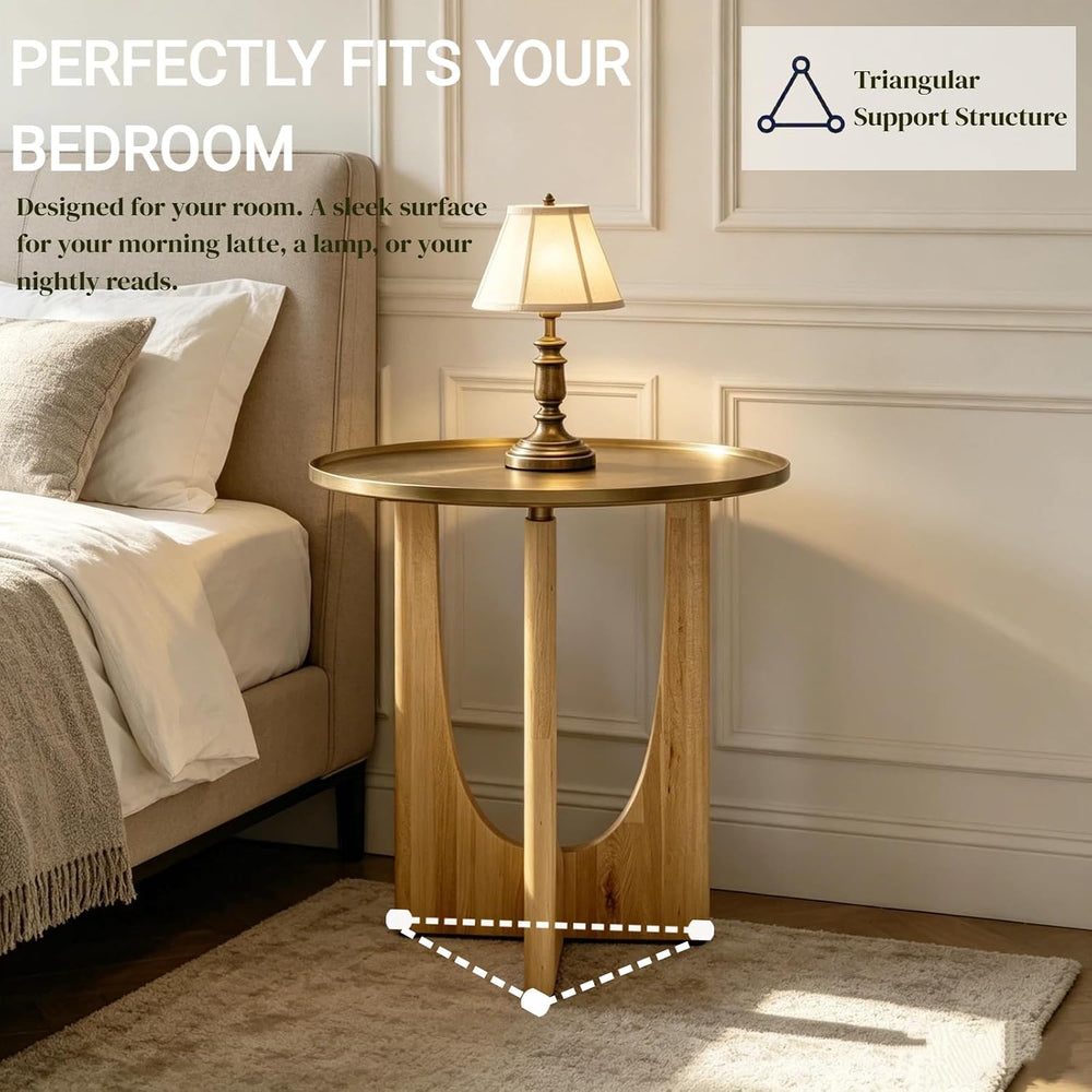 Gold End Tables Set of 3, Round Side Tables, Sofa Table with Wood Legs and Ra...