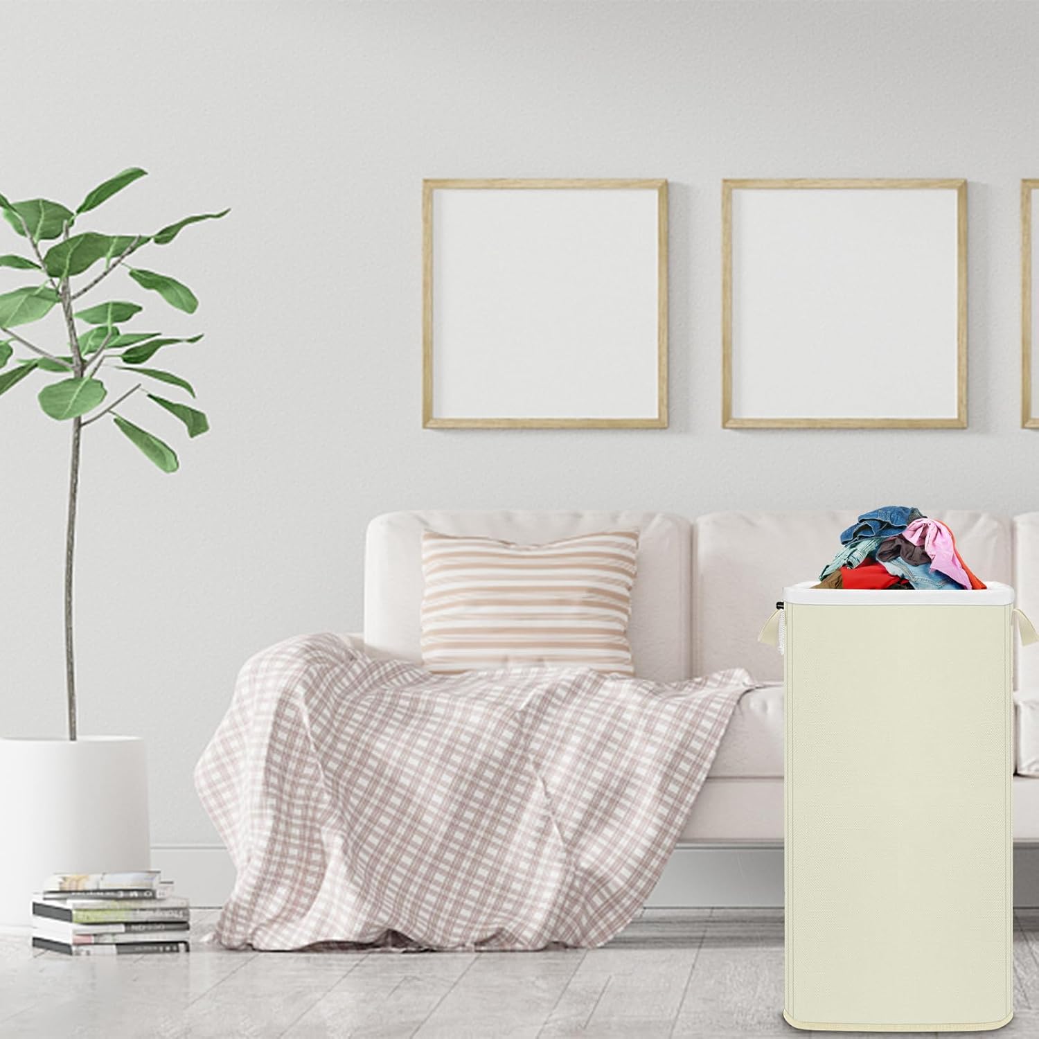 SNIGJAT Extra Large Laundry Hamper, 100 L Tall Laundry Basket with Sturdy Handles, Dirty Clothes Basket for Bedroom, Large Hamper, Sturdy Storage Organizer for Clothes Toys Beige