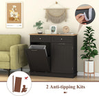 Tilt Out Trash Can Cabinet, Kitchen Island with Storage (Brown) | Large Cabinet & 2 Drawers, Adjustable Shelf, Hidden Garbage Can for Laundry, Kitchen, Bathroom