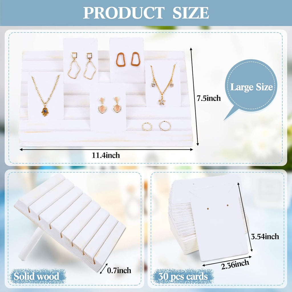 Blulu 31 Pack Wooden Earring Display Stand 7 Slots jewelry Display Holder with Earring Card for Selling Vendors Retail Show