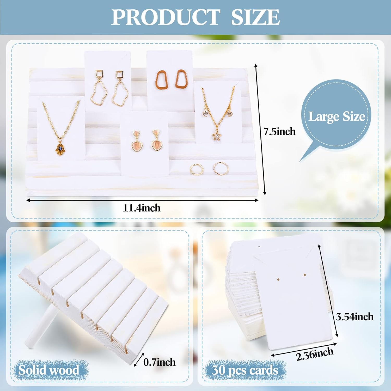 Blulu 31 Pack Wooden Earring Display Stand 7 Slots jewelry Display Holder with Earring Card for Selling Vendors Retail Show