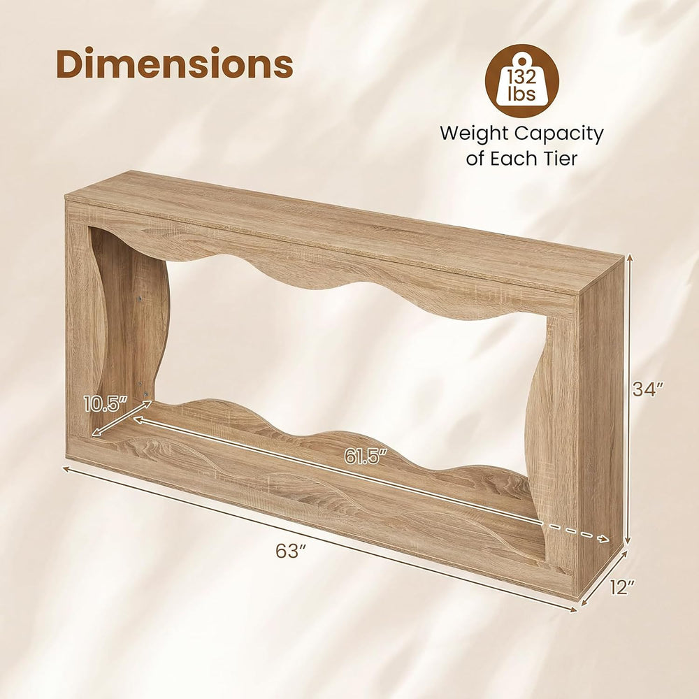 GIANTEX 63" 2-Tier Farmhouse Console Table with Built-in Wavy Storage Sp...