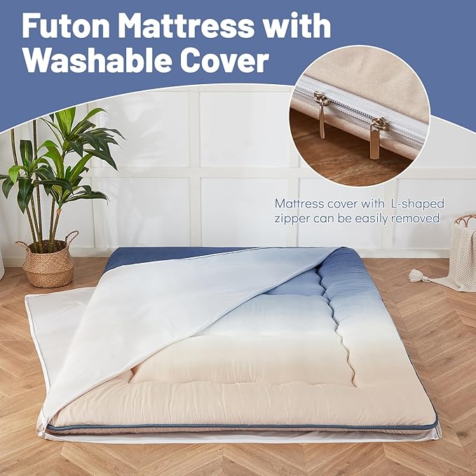 Japanese Floor Mattress, Futon Mattress with Portable Storage Bag and Washabl...