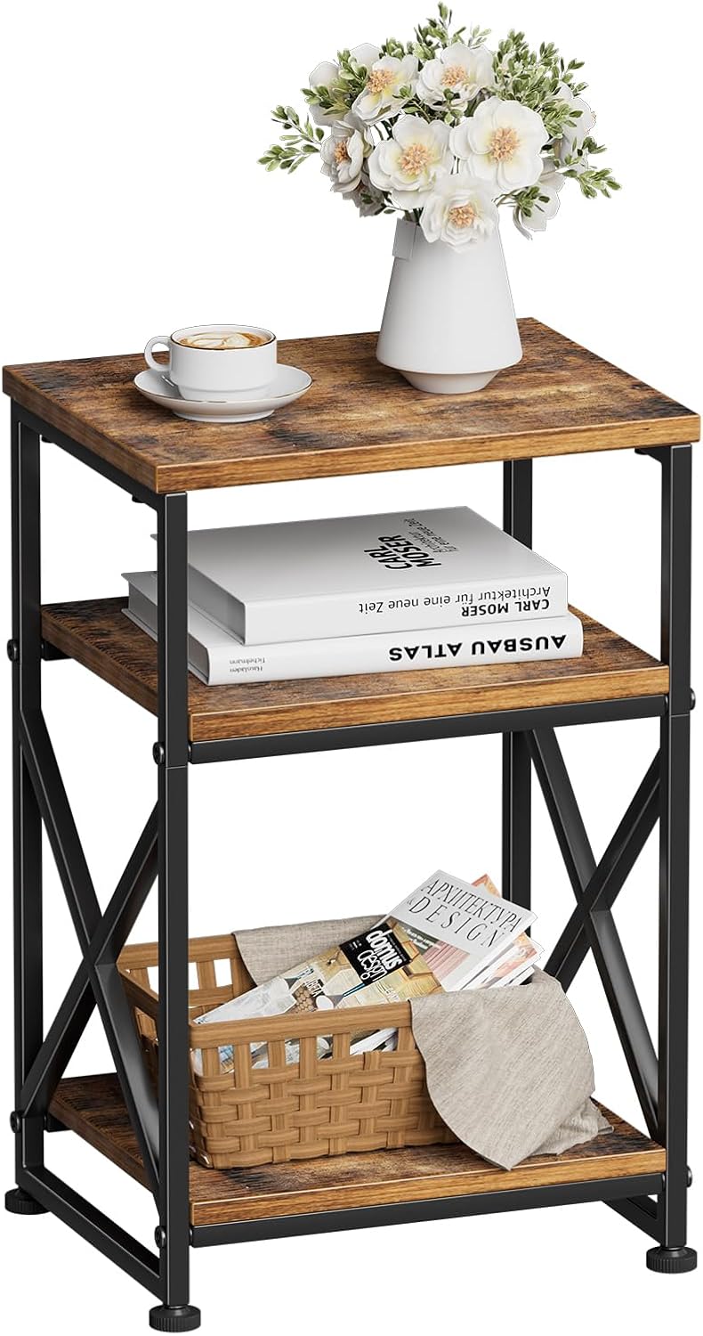 Simple Trending Side Table, End Table with 3 Tiers Open Shelves, Bedside Tabl...