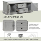 42″ Storage Bench with 2 Drawers and 2 Cabinets，Multipurpose Entryway Shoe Rack W/Removable Cushion，for Living Room Hallway Porch,Gray Wash