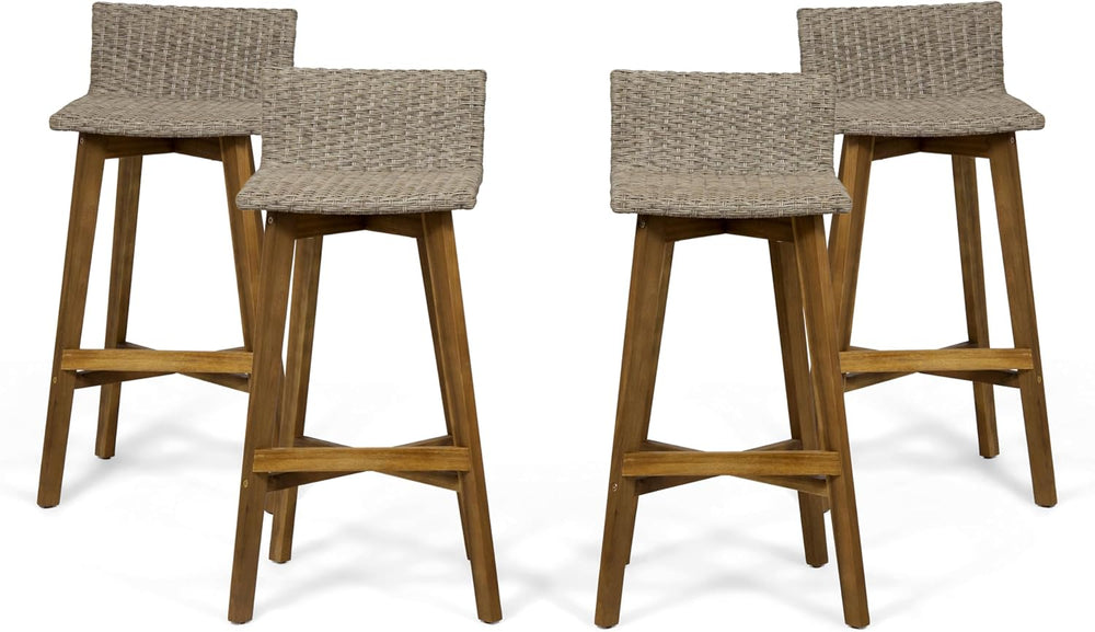 Christopher Knight Home La Brea Outdoor Acacia Wood and Wicker Barstools (Set...
