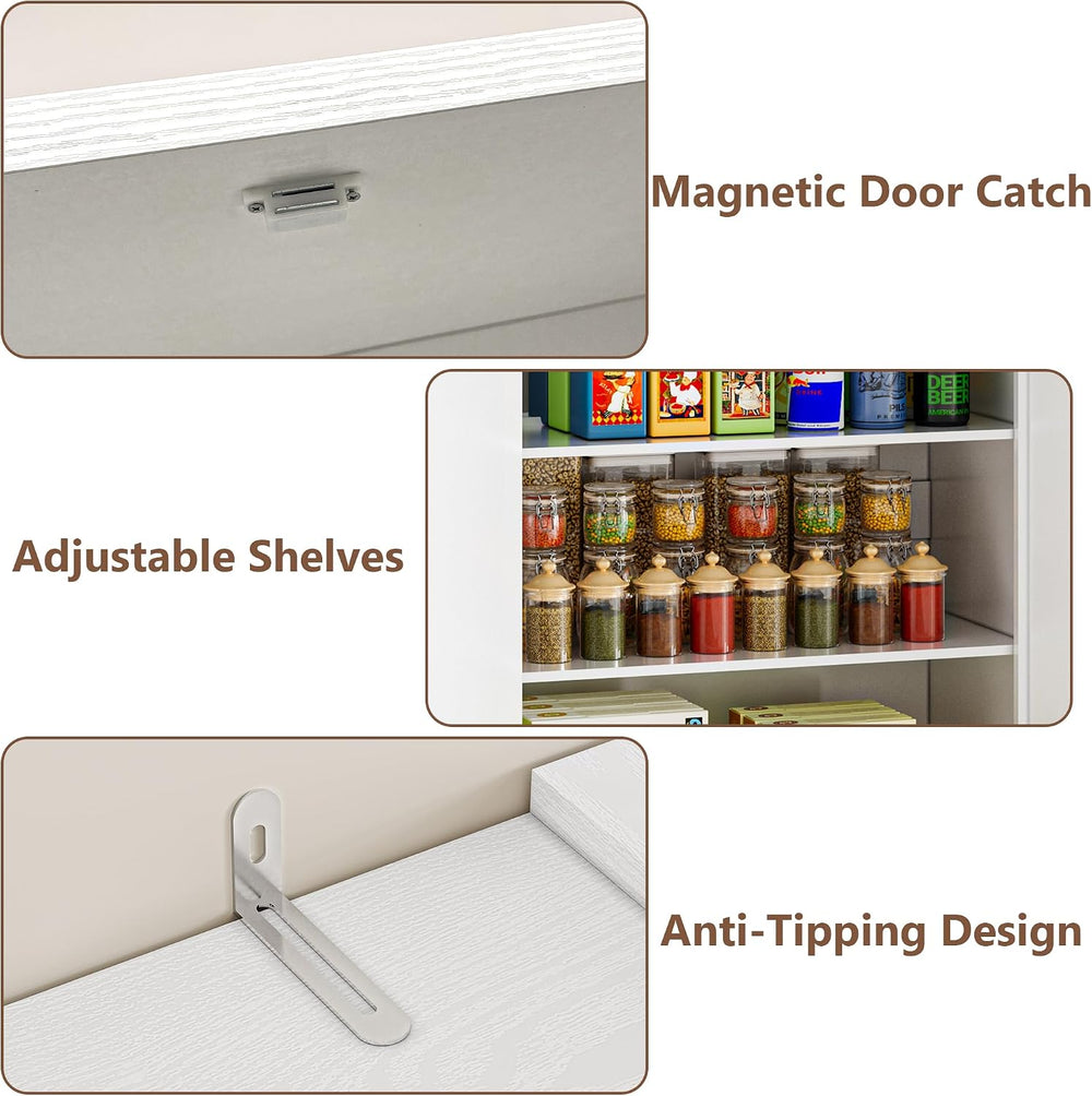 BORNOON Pantry Organizers and Storage Cabinet, 67.7” Barn Door White Kitchen ...