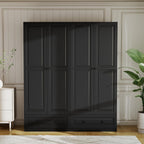 Armoire Wardrobe Closet with Doors: 74" Large Wardrobe Closet with 2 Drawers and 4 Doors, Modern Black Bedroom Armoires, Tall Closet Cabinet for Hanging Clothes (Black, 63")
