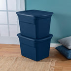 Sterilite 8-Pack Storage Tote, Plastic Container Bins with Lids, 18 Gallon, Marine Blue - Heavy-Duty Organizing Containers for Closet, Bathroom, and Office