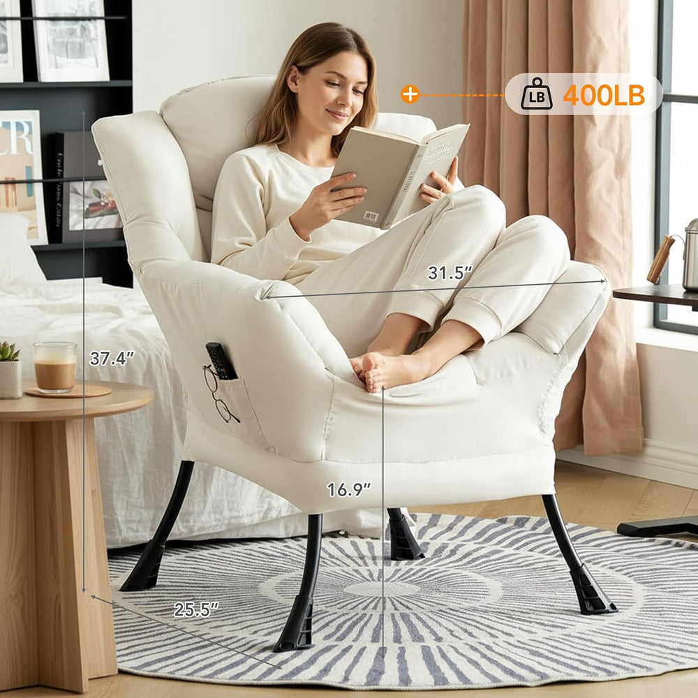 Lazy Chair for Living Room, Large Beige Accent Chair with a Throw Pillow, Lei...