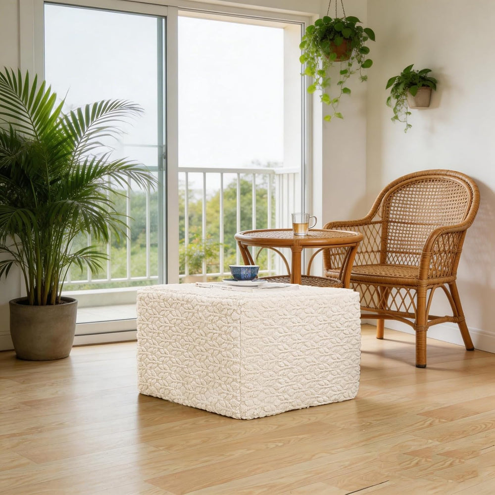 Square Stuffed Pouf Ottoman Poufs with One-Piece Seamless Foam Filling, Furry...