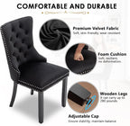 Kiztir Velvet Dining Chairs Set of 6, Upholstered Dining Room Chairs with Ring Pull Trim and Button Back, Luxury Tufted Dining Chairs for Living Room, Bedroom, Kitchen (Black)