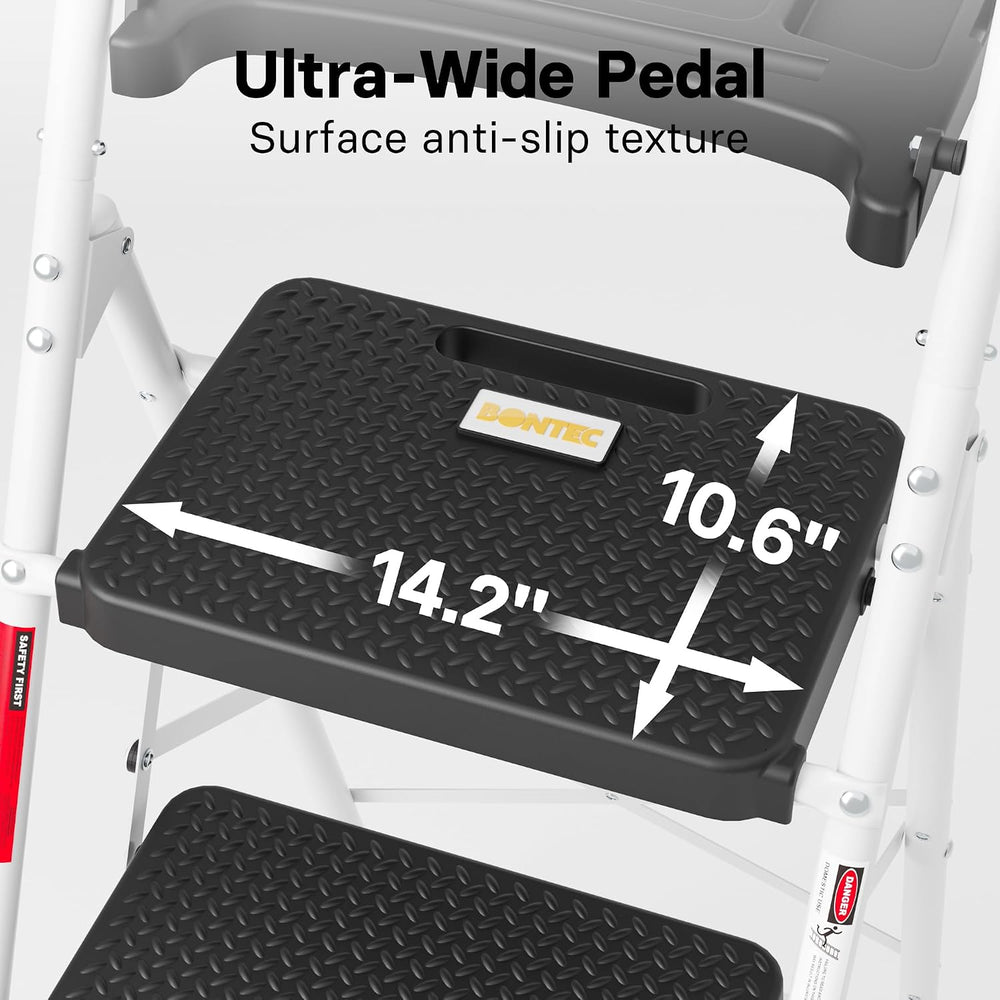 BONTEC 4-Step Ladder, Folding Step Stool, 880lbs Max Load, White
