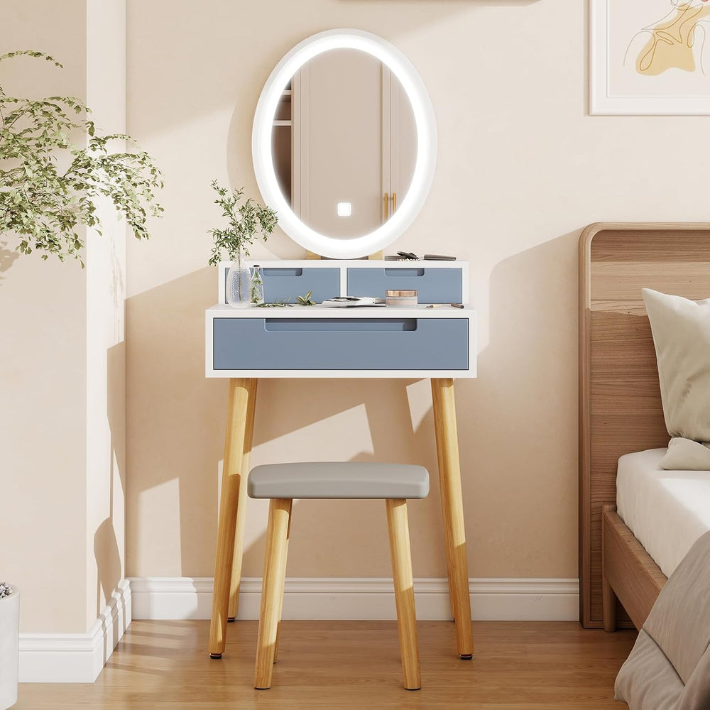 YOURLITE Small Makeup Vanity Desk with Mirror and Lights | Compact Vanity, 3 ...