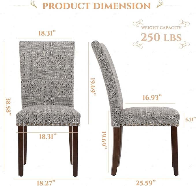 Parsons Dining Chairs Set of 6, Upholstered Nailhead Dining Room Kitchen Side...