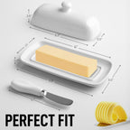 Zulay Kitchen Butter Dish With Lid For Countertop - Porcelain White, Ceramic Butter Dish with Knob Handle Great for Cooking - Elegant Design Butter Holder - Durable & Sturdy Butter Keeper - White