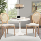 3-Piece 31.5" Round Dining Table Set for 2 with Upholstered Chairs – Space-Saving Modern Small Kitchen Cafe Bistro Set(Round Beige Linen Chair)