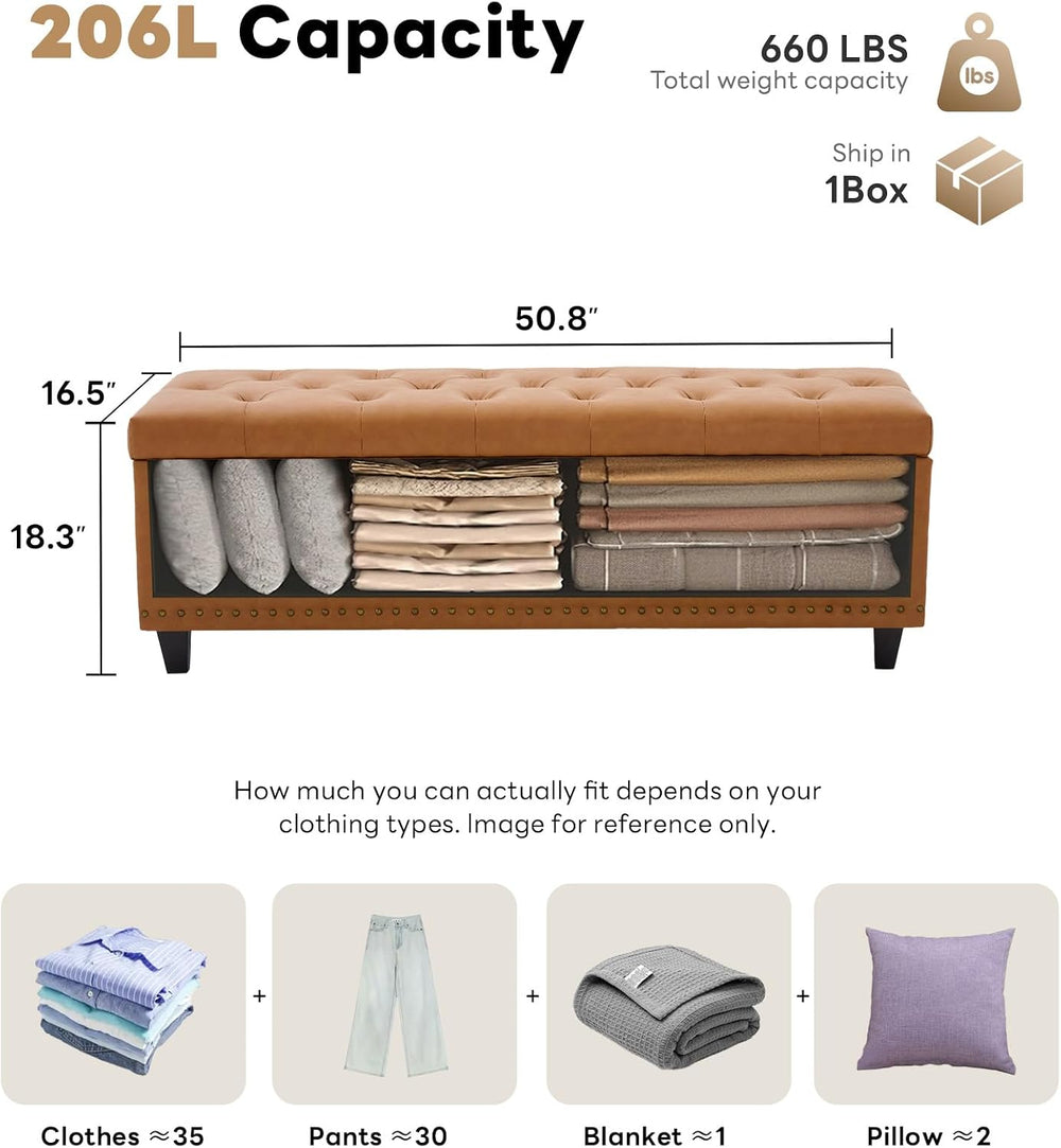 Tbfit 50.8" Ottoman with Storage, Button‑Tufted Bench with Safety Hinge ...