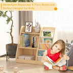 White 3 Tier Kids Bookshelf Toddler Book Rack for Book Toy Storage Organizer Children Bookcase 4 Sling Adjustable Book Display Shelf for Nursery Playroom Kids Baby Bedroom