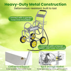 Goplus Garden Hose Reel Cart, 300 FT of 5/8" Large Capacity, Heavy-Duty Metal Hose Cart w/ 4 Wheels, Storage Basket, Portable Water Hose Organizer for Outside Yard, Outdoor Planting Tool (Silver)