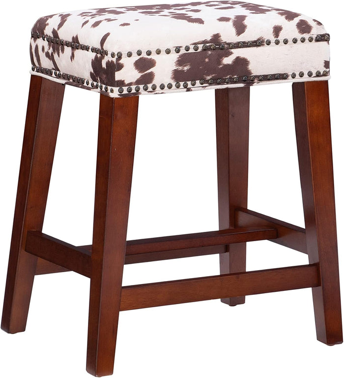 Linon Harlow Brown Cow Print Backless 24 Inch Seat Height Counter Stool