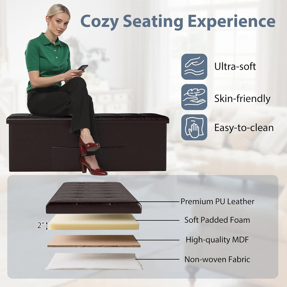 Giantex 43 Inches Folding Storage Ottoman Bench, Upholstered PU Leather Stora...