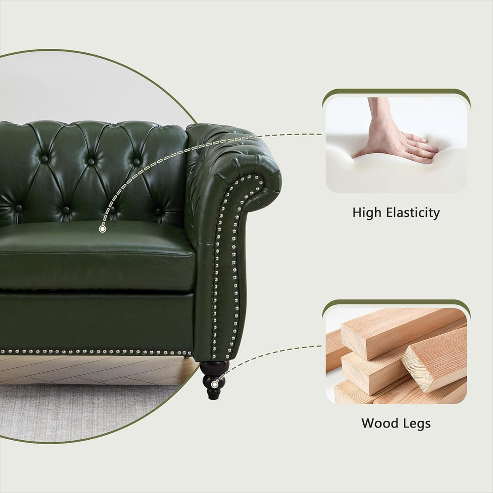 QHITTY Accent Sofa, Chesterfield Loveseat Modern Leather Couch Upholstered So...