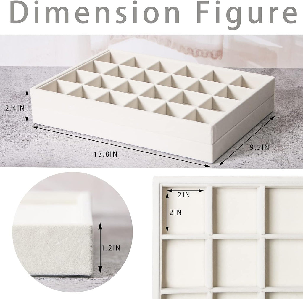 Coward 2PC Stackable 24 Gird Jewelry Organizer Tray Necklace Earring Box Storage Drawer Ring Bracelet Display Holder (beige(24grid+24grid))