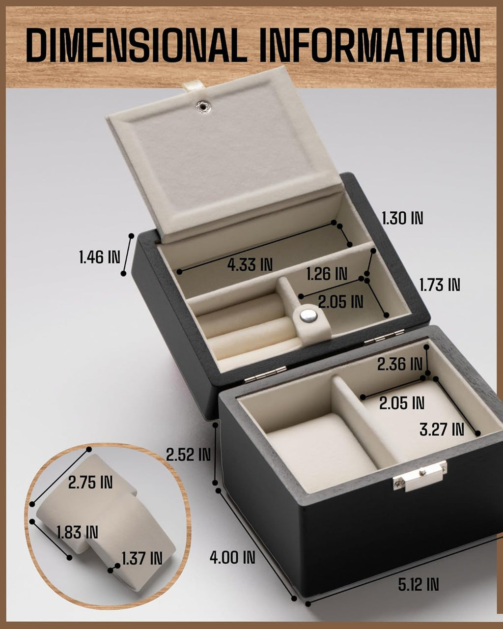 Watch Box, Watch Travel Case for Men, Wood Watch and Jewelry Holder Organizer for Woman, Portable Protection 2-Slot Watch Display Storage Case, Obsidian Black