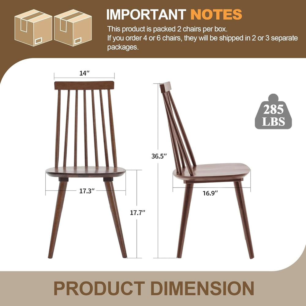 DUHOME Walnut Windsor Wooden Dining Chairs Set of 4, Wood Dining Room Chair S...
