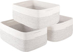 Storage Baskets for Organizing 3 Pack, Woven Baskets for Shelves, Closet Organizer Bins Empty Gift Basket Toy Storage for Toys, Books, Towels, Clothes, 15"x11.42"x6.7", White & Black