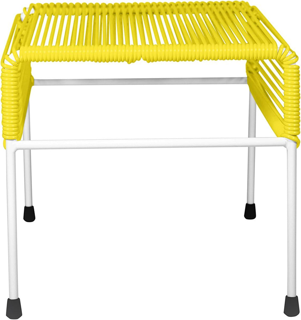 Innit Designs Adam Ottoman, Yellow Weave on White Frame