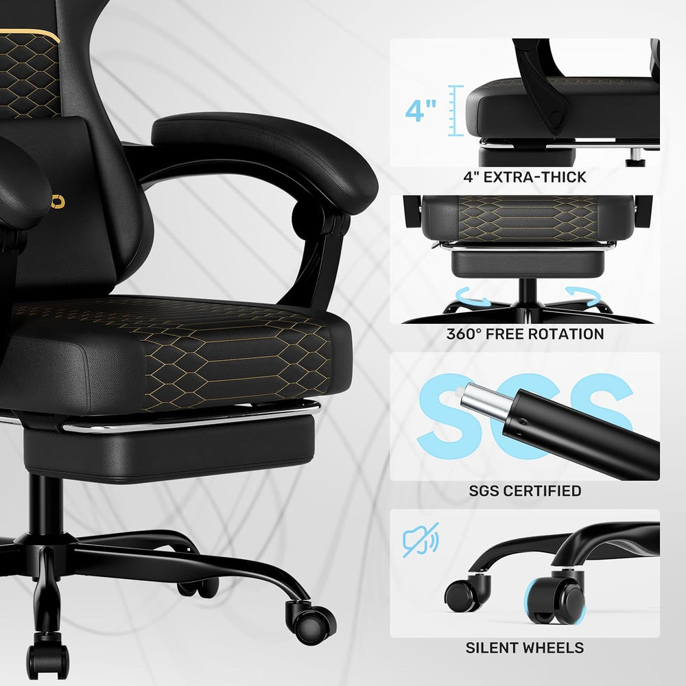 Gaming Chair with Footrest, Ergonomic Video Game Chair with Adjustable Lumbar...