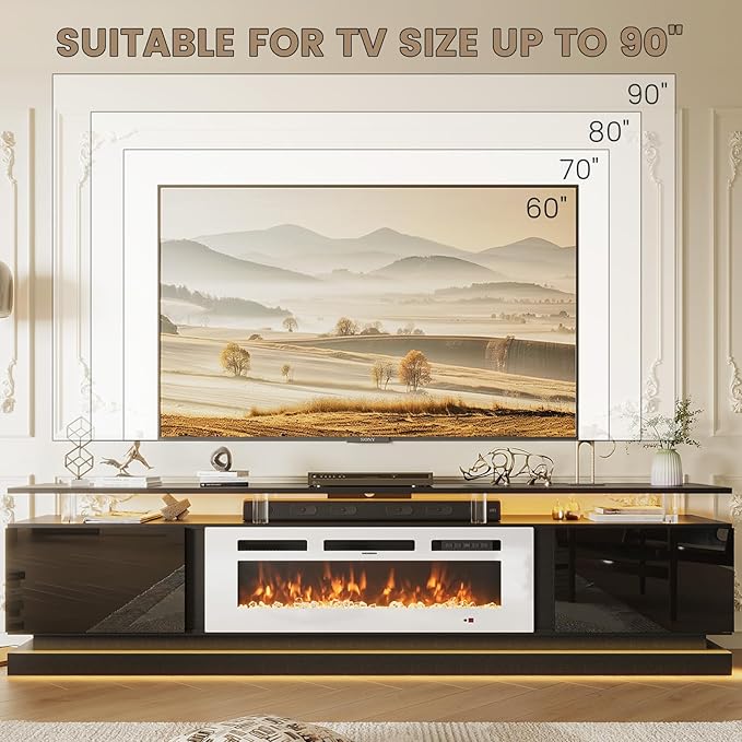 80" Fireplace TV Stand, Modern Entertainment Center for TVs Up to 90&quo...