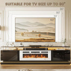 80" Fireplace TV Stand, Modern Entertainment Center for TVs Up to 90", TV Console with Storage Cabinets, Media Console for Living Room, Black TV Stand and White Fireplace