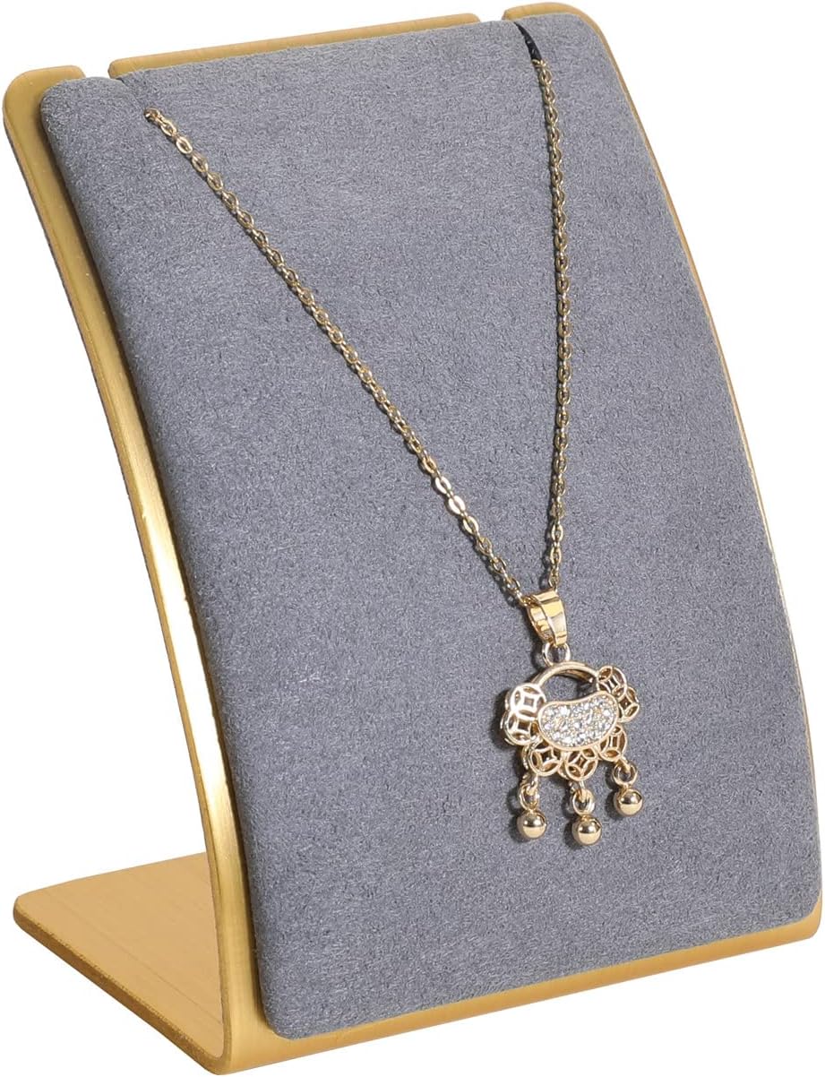 GemeShou Grey Necklace display stand, Velvet Jewelry necklace display holder for selling, small metal earring neck storage organizer, online jewelry photography props【Grey】