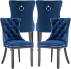 Velvet Dining Chairs Set of 4, Upholstered Dining Room Chairs with Nailhead Trim, Sillas de Comedor Modernas 4, Wooden Kitchen Chairs for Dining Room, Living Room, Kitchen, Bedroom, Blue