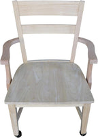 IC International Concepts Dining Chair with Casters, 225lbs wt Capacity, Solid Real Wood, Sturdy Parawood, 24.4"W x 22"D x 35"H, DIY, Paint/Stain Ready, Unfinished