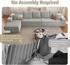 166.9" Cloud Sectional Couch with L-Shape Chaise, Modern Modular Comfy Sofa Chaise Longue, Upholstered Corduroy Couches Sleeper with Deep Seat for Living Room Bedroom, No Assembly Required, Grey